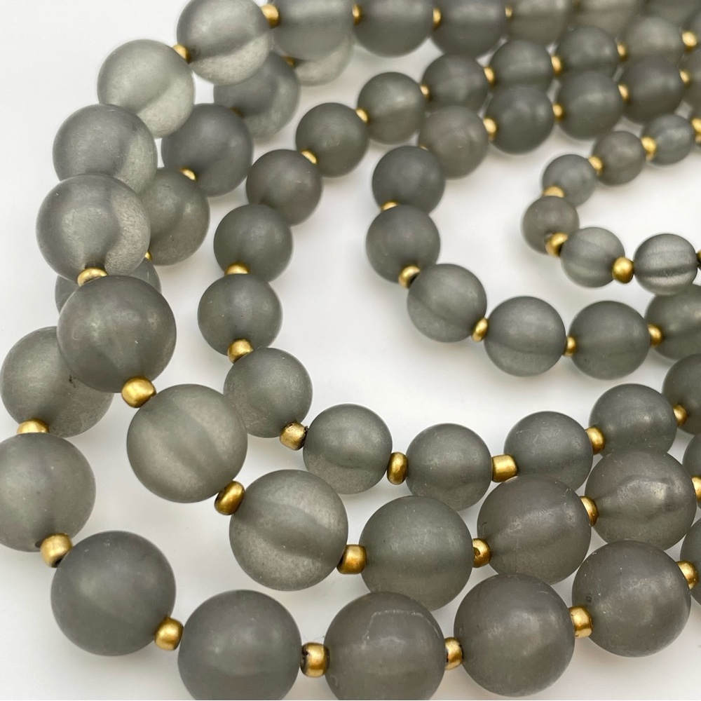 Matte Gray Multi-Strand Beaded Statement Necklace… - image 4